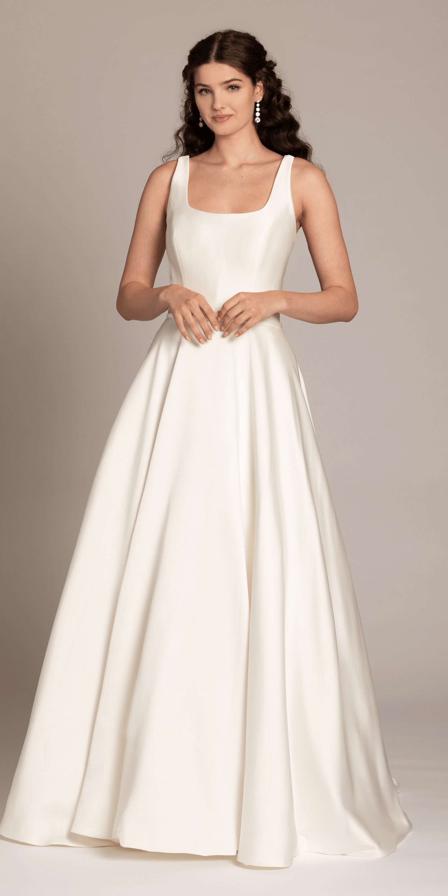 Square Neck Satin Ballgown with Pockets