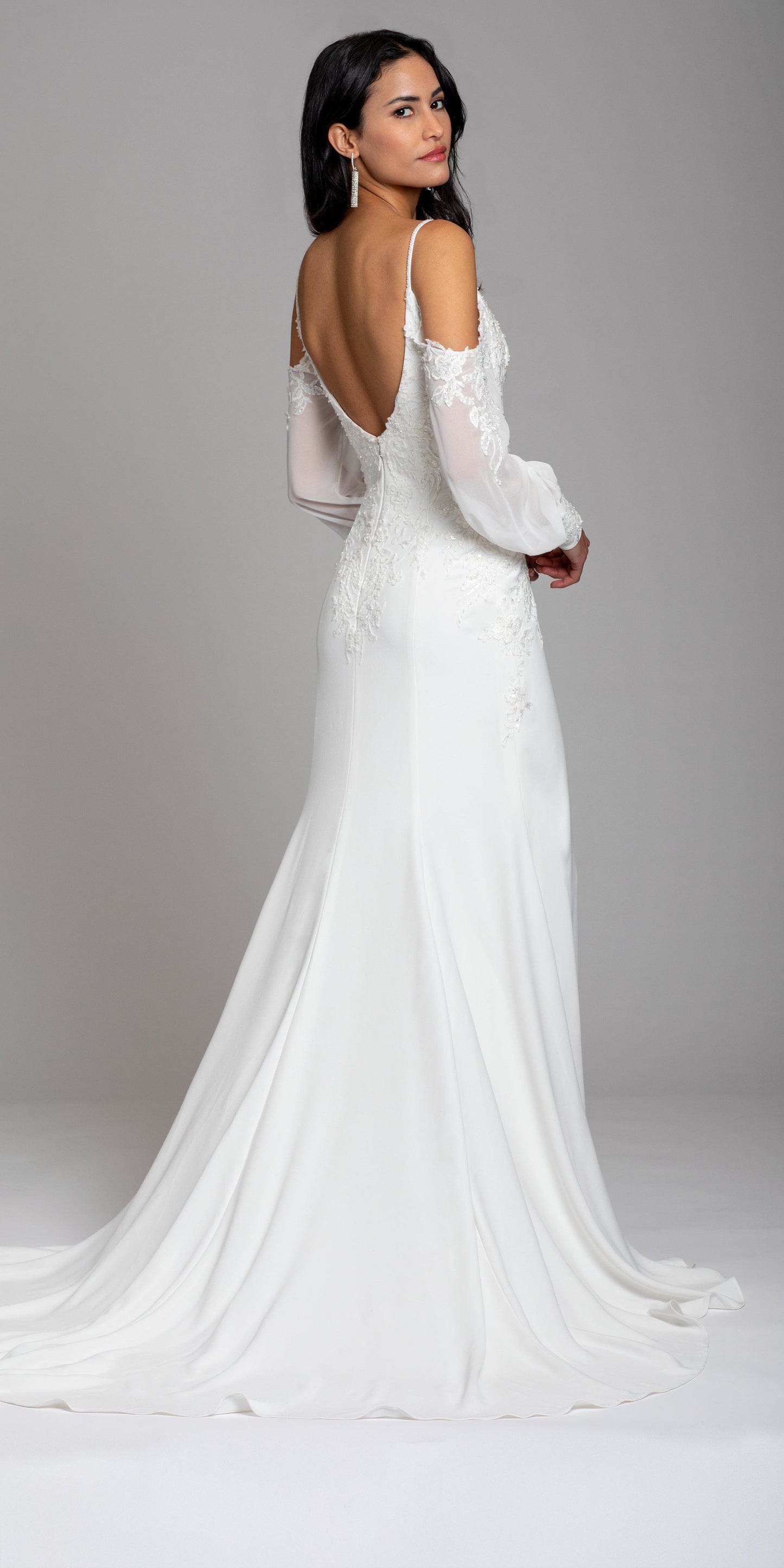 Embellished Crepe Cold Shoulder Column Dress